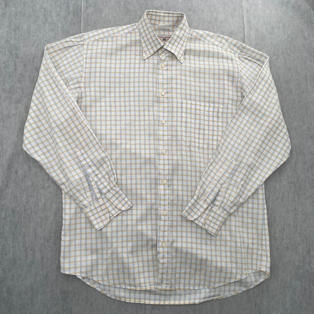 Luciano Barbera Shirt Adult Large White Blue Check Button Up Long Sleeve Mens L